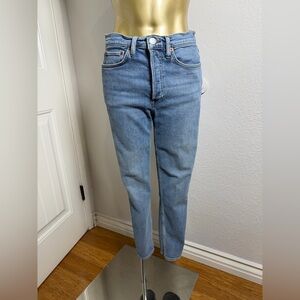 Re/Done 90s High Rise Ankle Crop Jeans in Light Blue 27